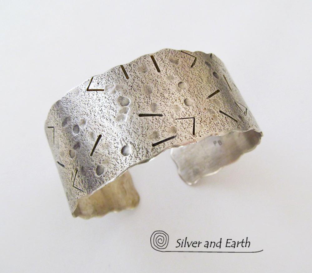 Modern Sterling Silver Cuff Bracelet with Unique Texture - Silver Jewelry