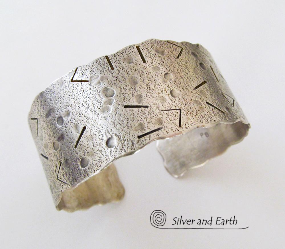 Modern Sterling Silver Cuff Bracelet with Unique Texture - Silver Jewelry