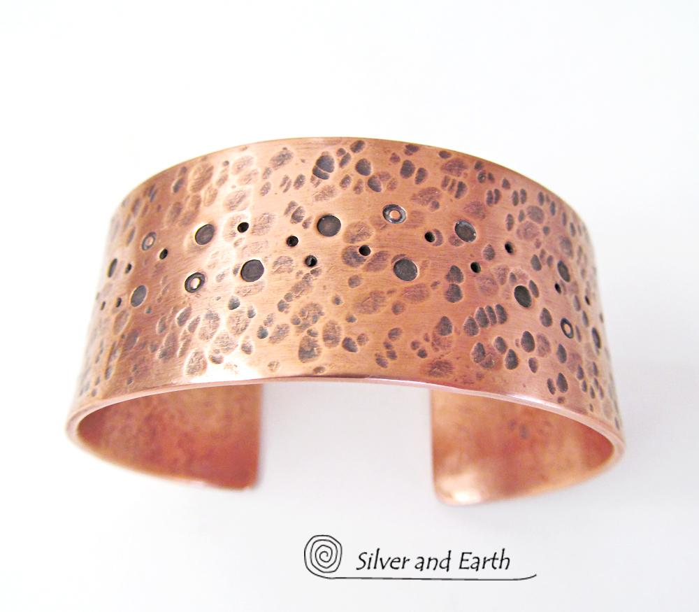 Copper Cuff Bracelet with Earthy Organic Texture - Mens or Ladies Bracelet