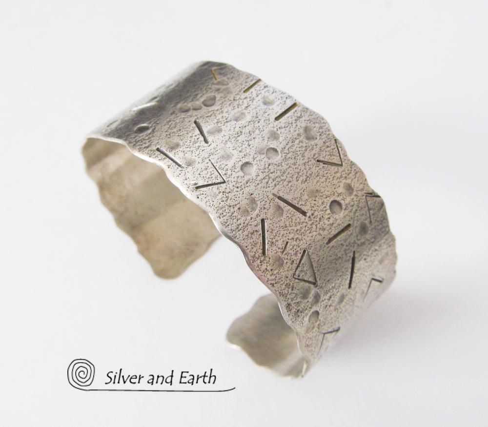 Modern Sterling Silver Cuff Bracelet with Unique Texture - Silver Jewelry