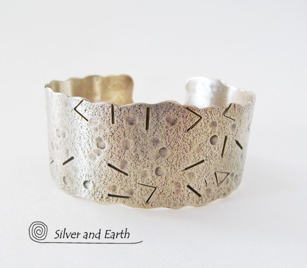 Modern Sterling Silver Cuff Bracelet with Unique Texture - Silver Jewelry