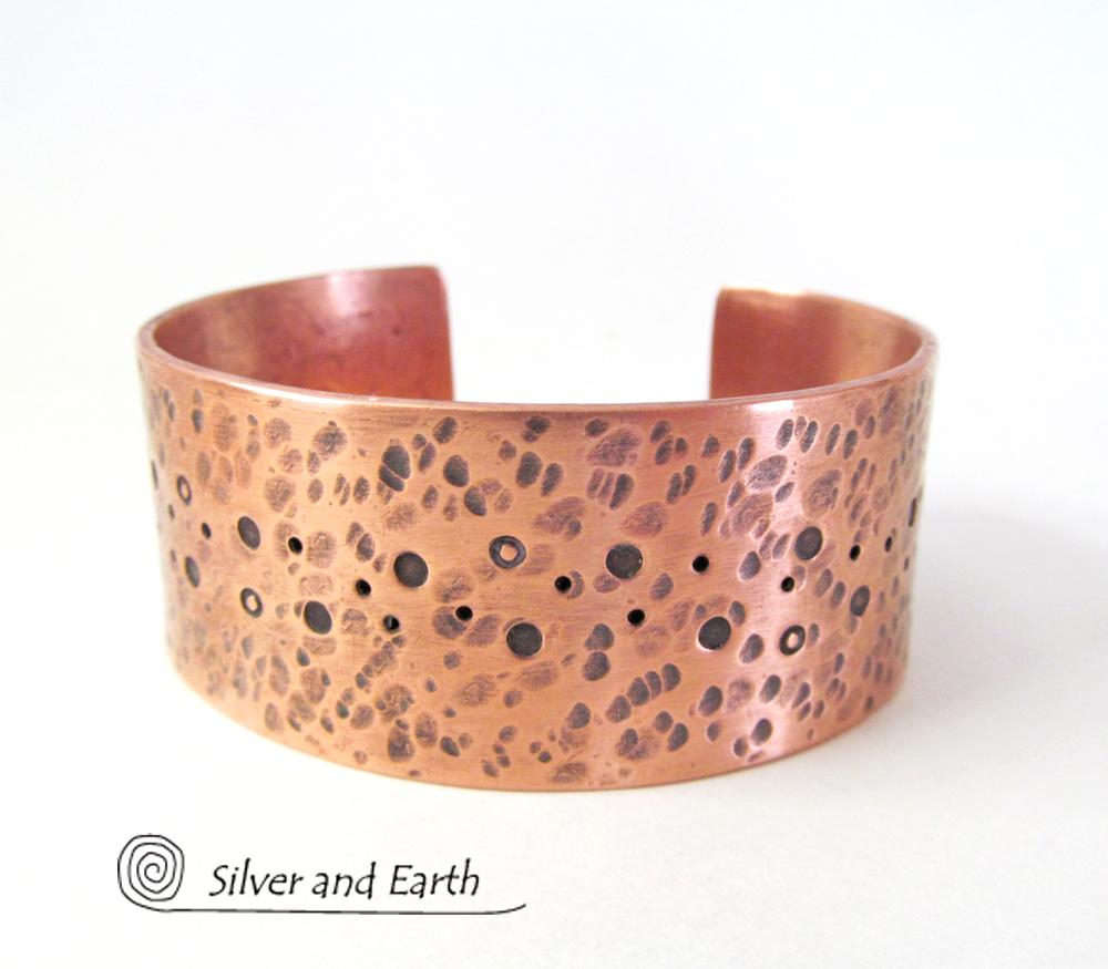 Copper Cuff Bracelet with Earthy Organic Texture - Mens or Ladies Bracelet