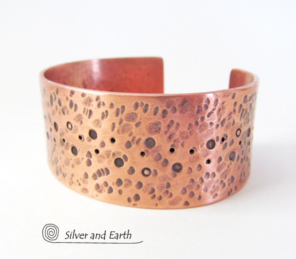 Copper Cuff Bracelet with Earthy Organic Texture - Mens or Ladies Bracelet
