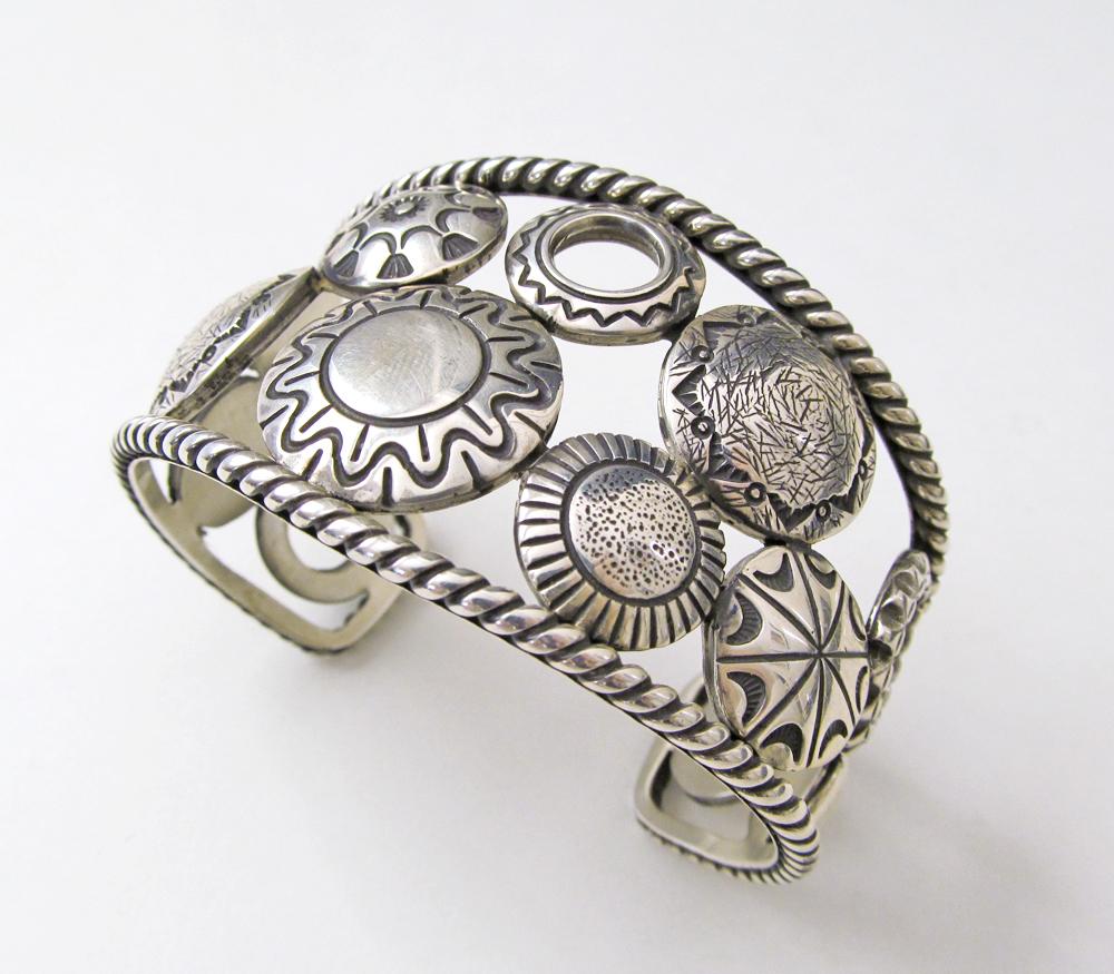 Sterling Silver Concho Cuff Bracelet - Mike Thompson Native American Jewelry