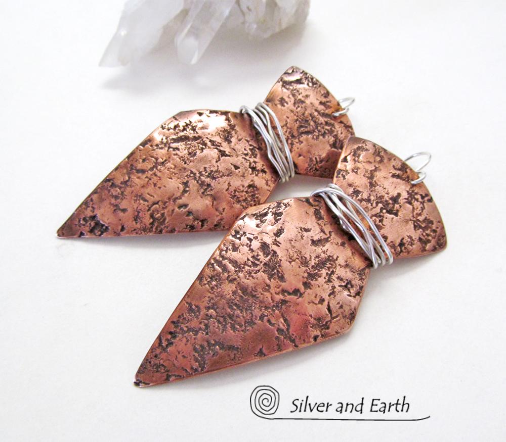 Big Bold Copper Earrings with Organic Texture - Contemporary Modern Jewelry