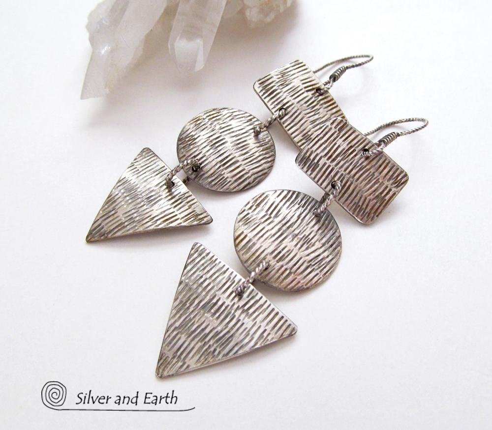 Modern Sterling Silver Dangle Earrings - Geometric Modern Silver Jewelry