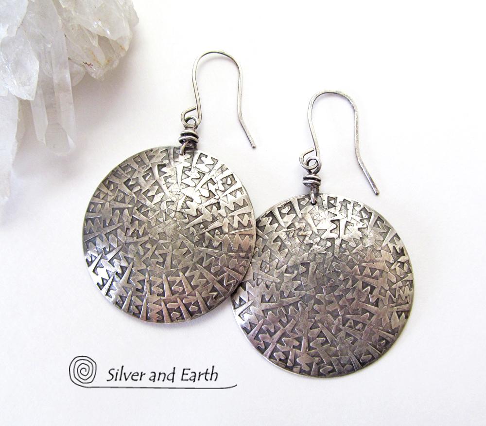 Big Bold Sterling Silver Earrings with Unique Texture - Solid Silver Jewelry