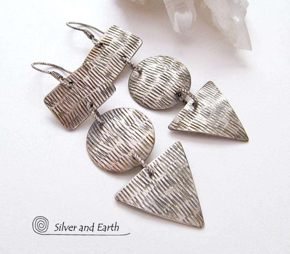 Modern Sterling Silver Dangle Earrings - Geometric Modern Silver Jewelry