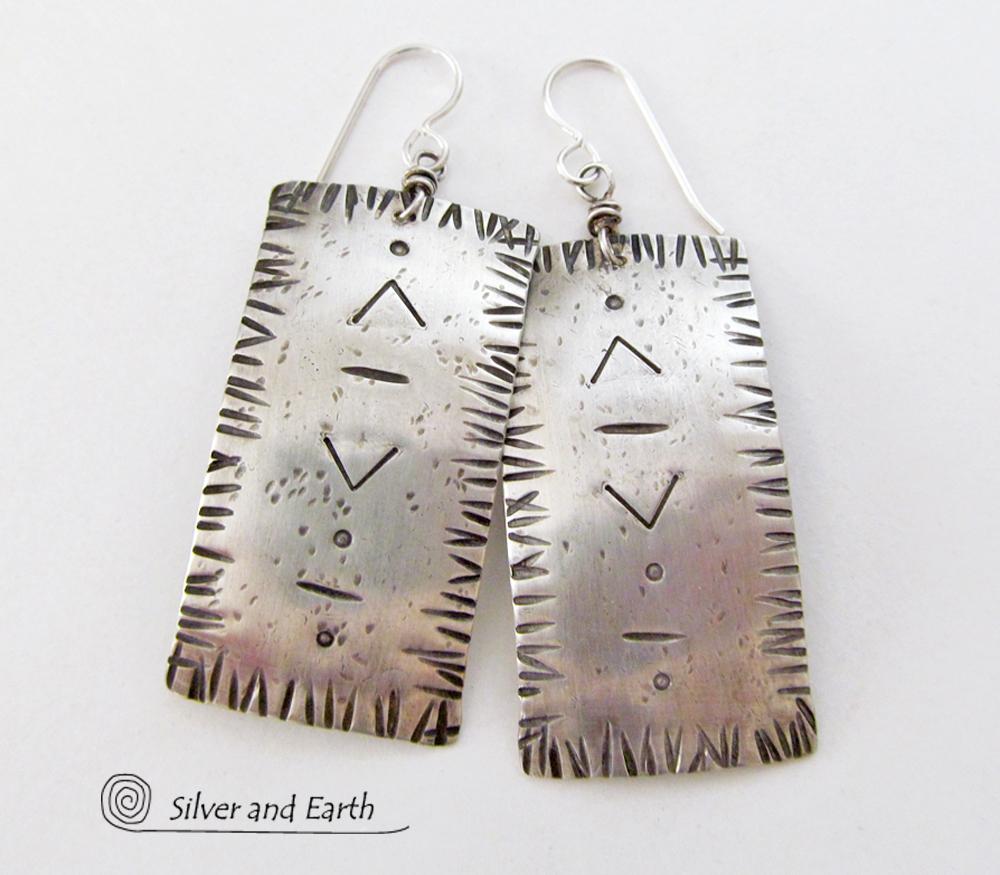 Hand Stamped Sterling Silver Earrings with a Modern Southwestern Tribal Flair