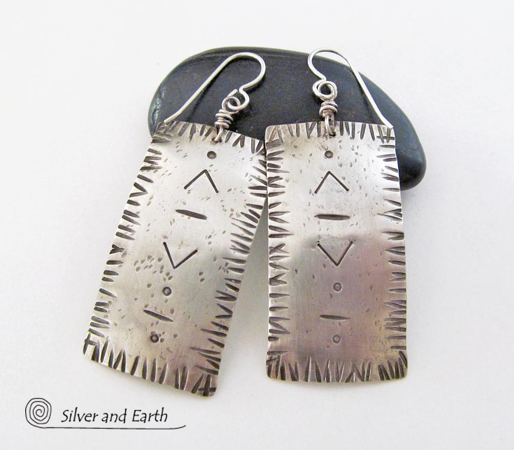 Hand Stamped Sterling Silver Earrings with a Modern Southwestern Tribal Flair
