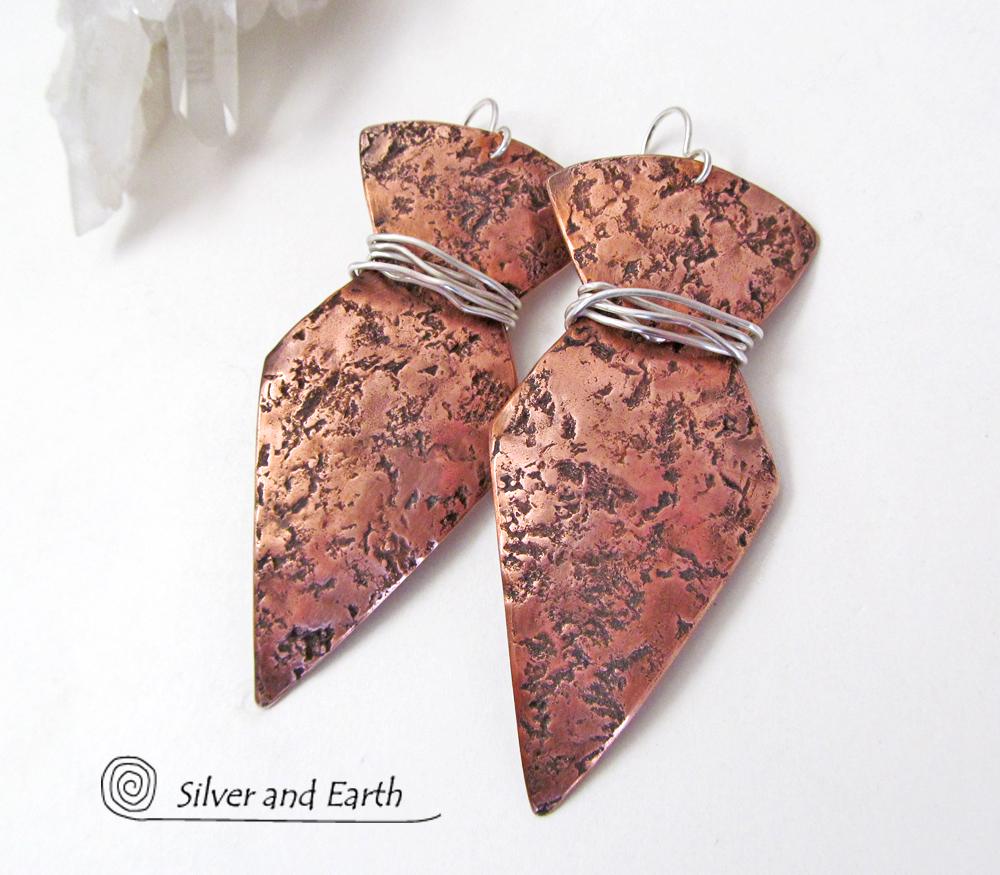Big Bold Copper Earrings with Organic Texture - Contemporary Modern Jewelry