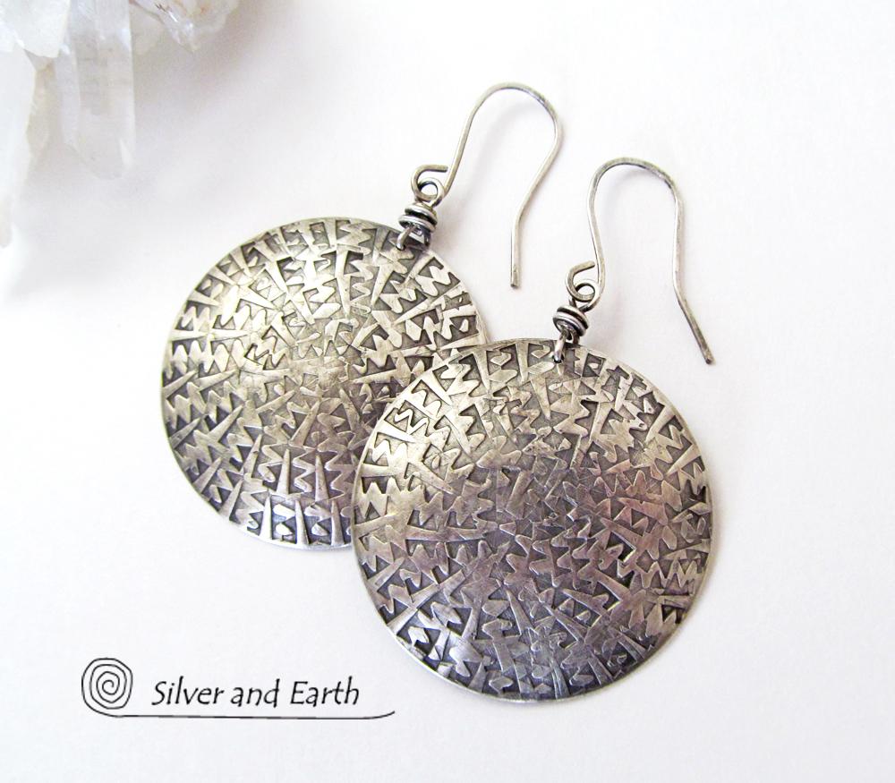 Big Bold Sterling Silver Earrings with Unique Texture - Solid Silver Jewelry