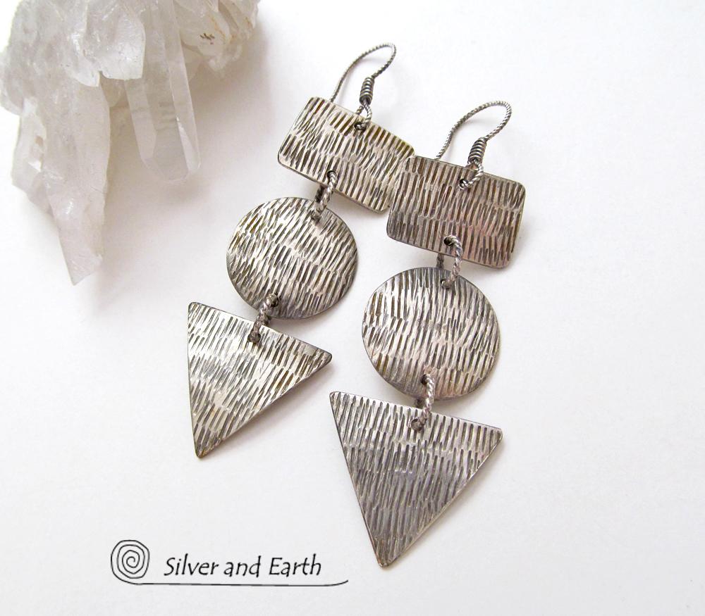 Modern Sterling Silver Dangle Earrings - Geometric Modern Silver Jewelry