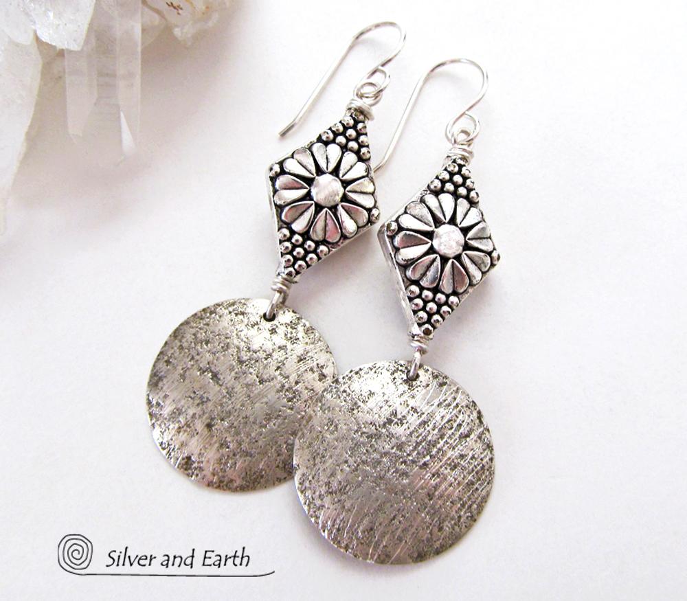 Sterling Silver Flower Earrings - Handmade Nature Jewelry