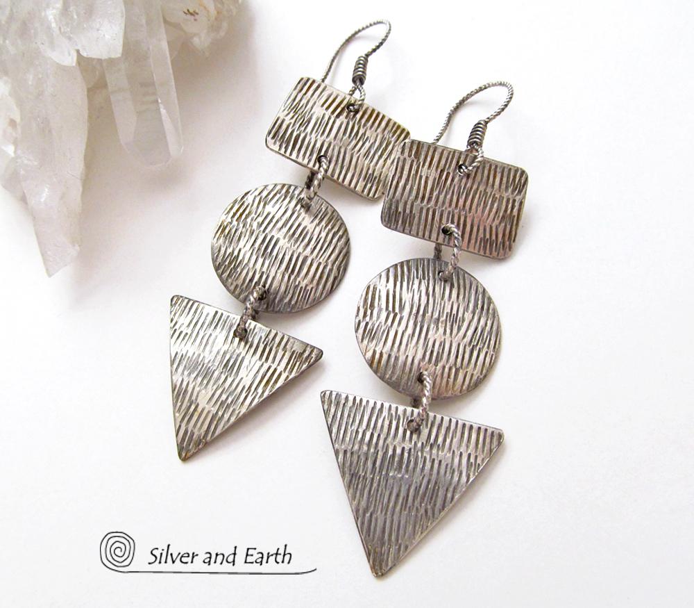 Modern Sterling Silver Dangle Earrings - Geometric Modern Silver Jewelry