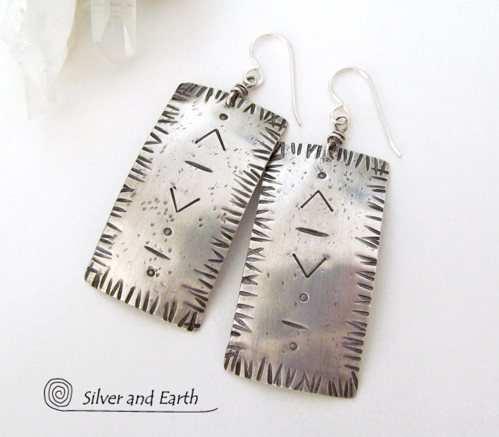 Hand Stamped Sterling Silver Earrings with a Modern Southwestern Tribal Flair