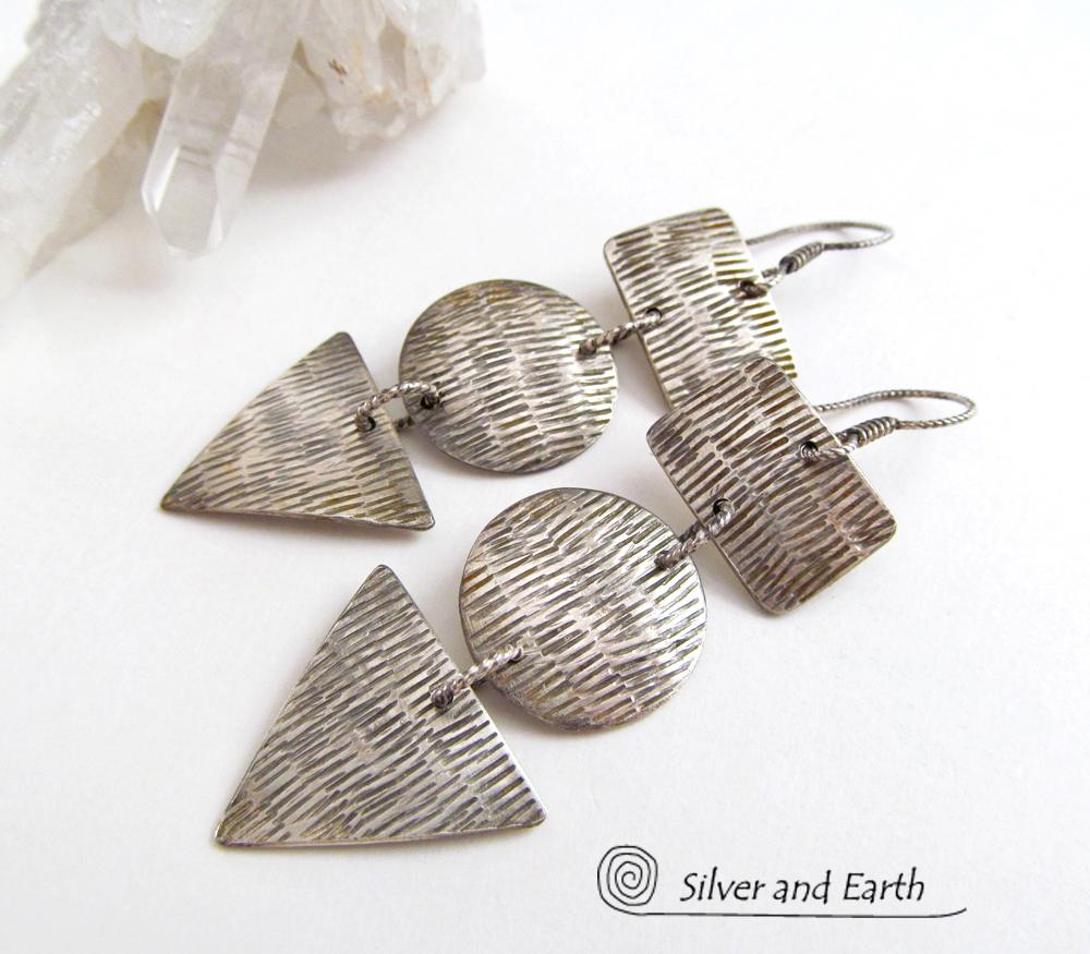 Modern Sterling Silver Dangle Earrings - Geometric Modern Silver Jewelry