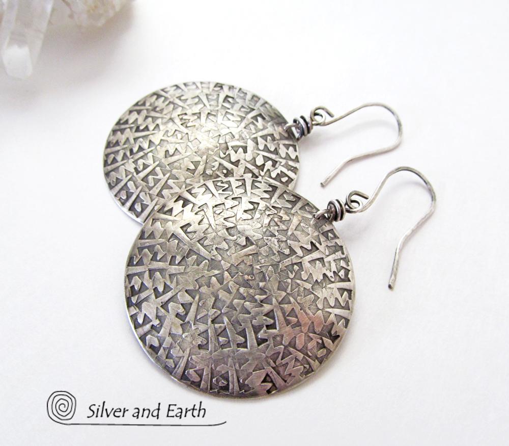 Big Bold Sterling Silver Earrings with Unique Texture - Solid Silver Jewelry