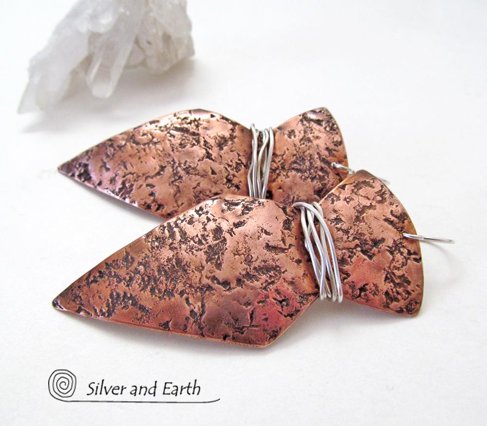 Big Bold Copper Earrings with Organic Texture - Contemporary Modern Jewelry