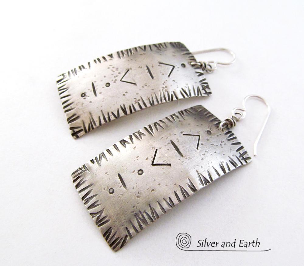 Hand Stamped Sterling Silver Earrings with a Modern Southwestern Tribal Flair
