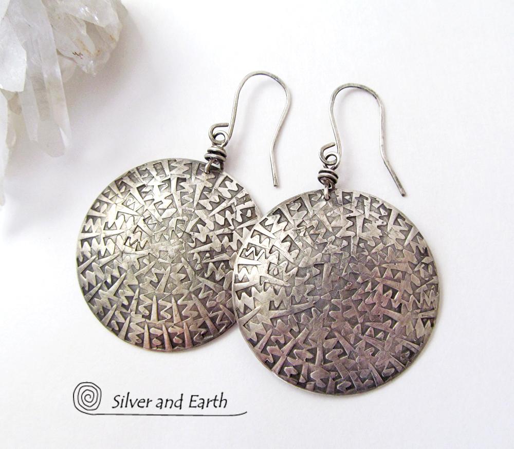 Big Bold Sterling Silver Earrings with Unique Texture - Solid Silver Jewelry