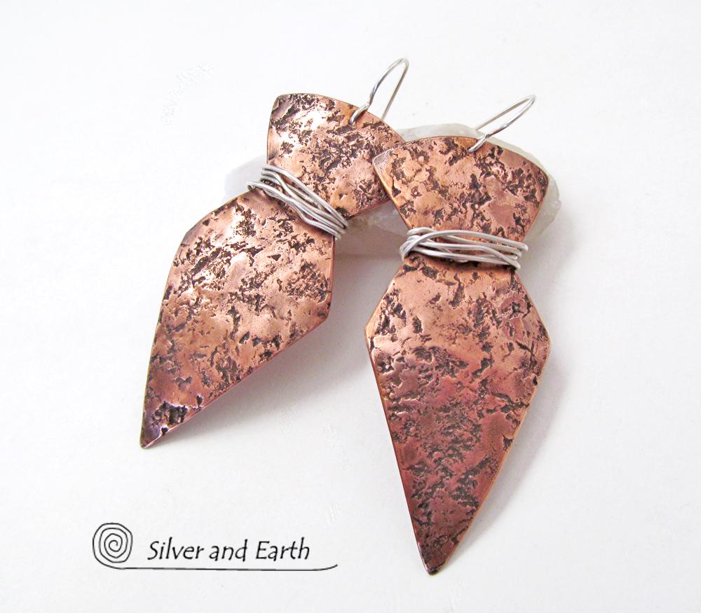 Big Bold Copper Earrings with Organic Texture - Contemporary Modern Jewelry