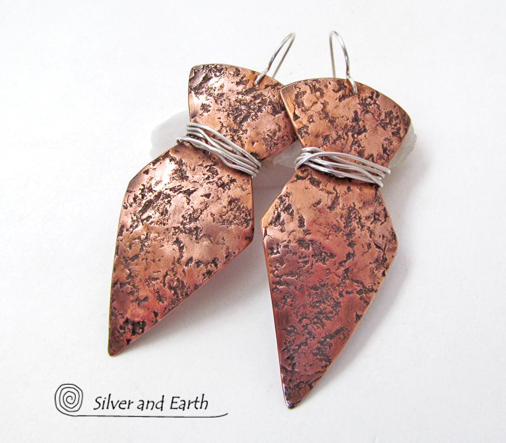 Big Bold Copper Earrings with Organic Texture - Contemporary Modern Jewelry