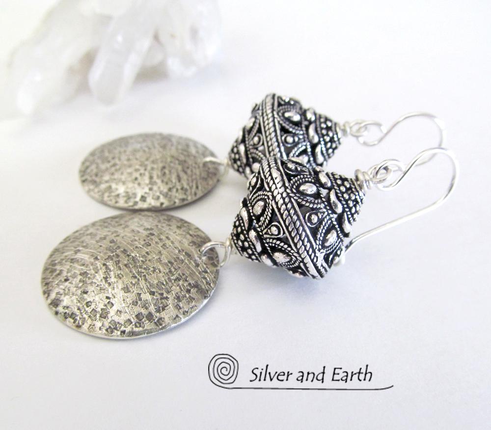 Sterling Silver Earrings with Big Ornate Bali Beads - Bali Style Jewelry