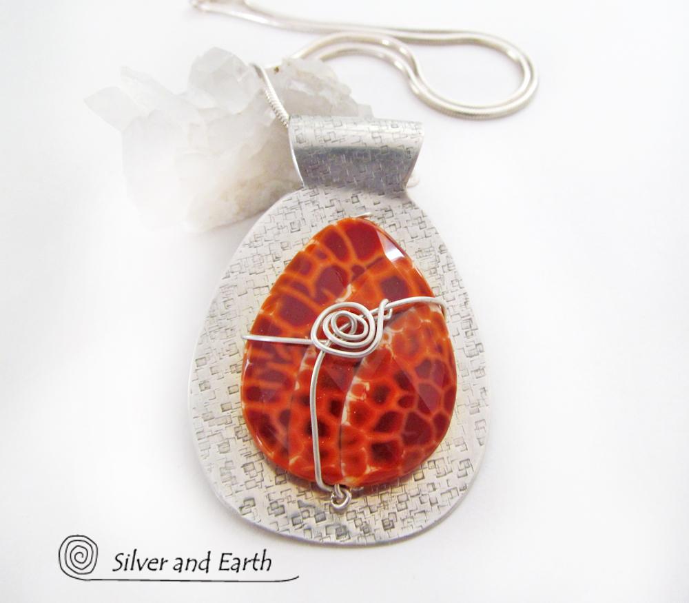 Sterling Silver Necklace with Faceted Orange Gemstone - One of a Kind Jewelry