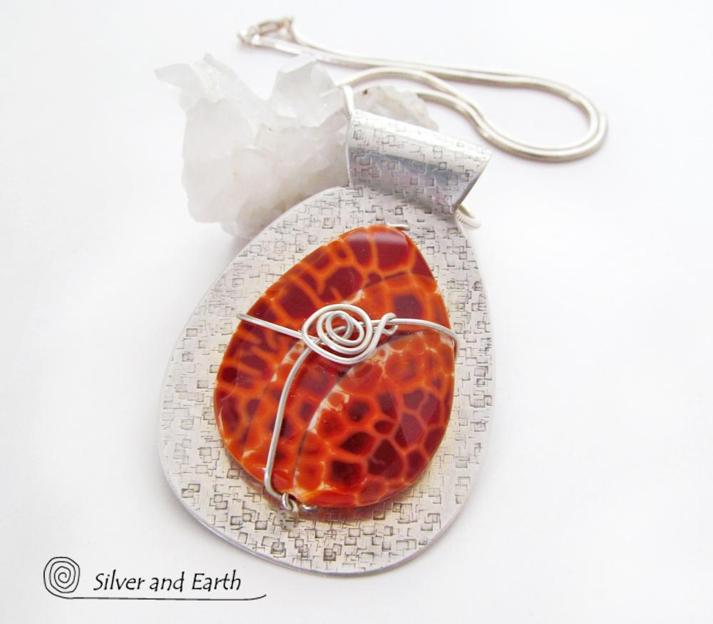 Sterling Silver Necklace with Faceted Orange Gemstone - One of a Kind Jewelry