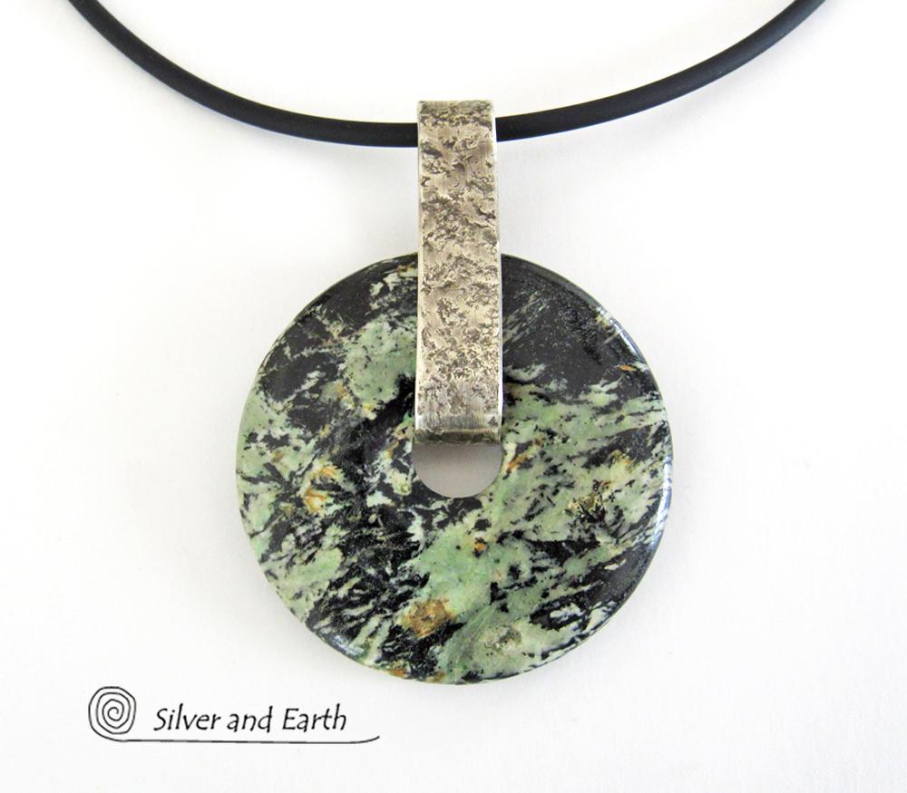 Black Fireworks Jasper Pendant Necklace - Unique Natural Stone Jewelry