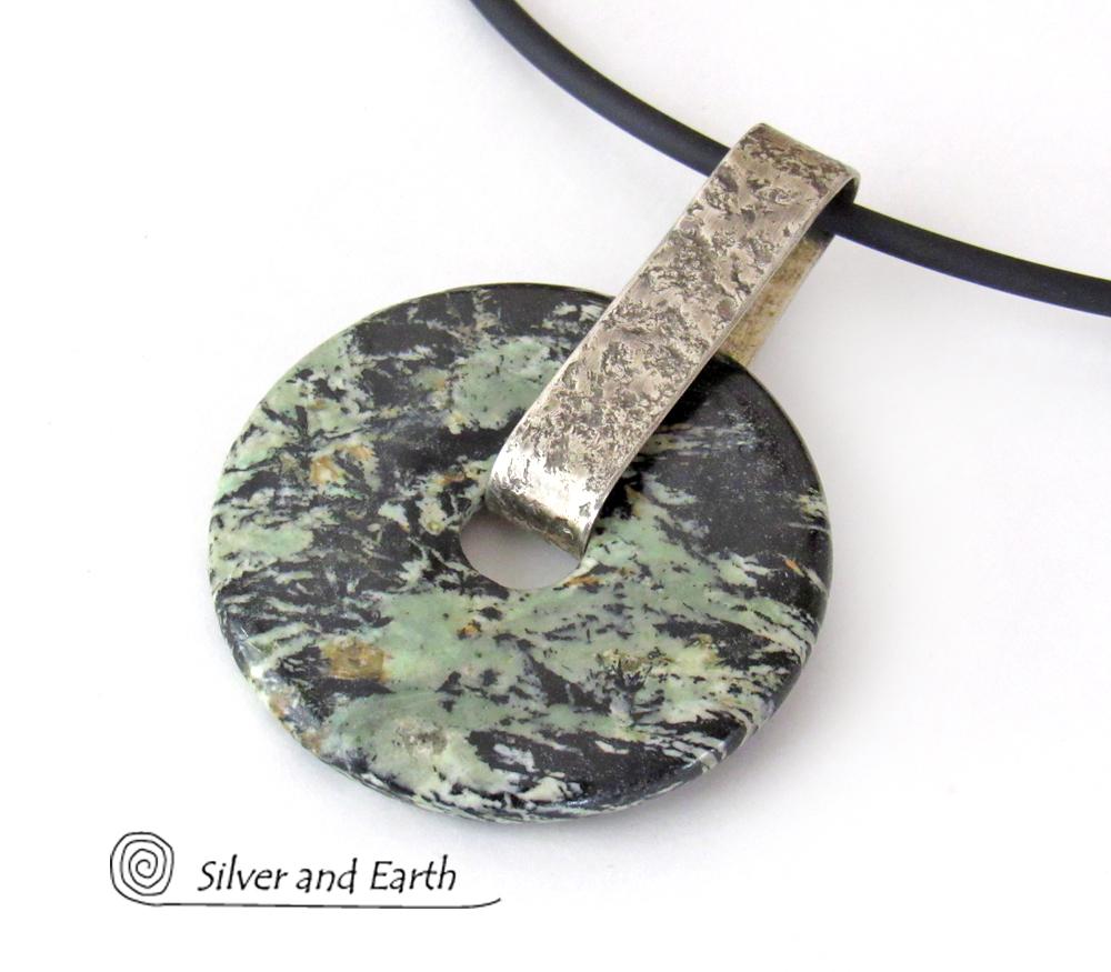 Black Fireworks Jasper Pendant Necklace - Unique Natural Stone Jewelry