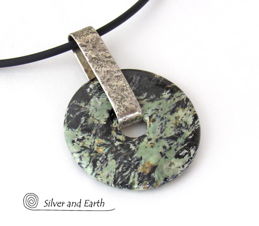 Black Fireworks Jasper Pendant Necklace - Unique Natural Stone Jewelry