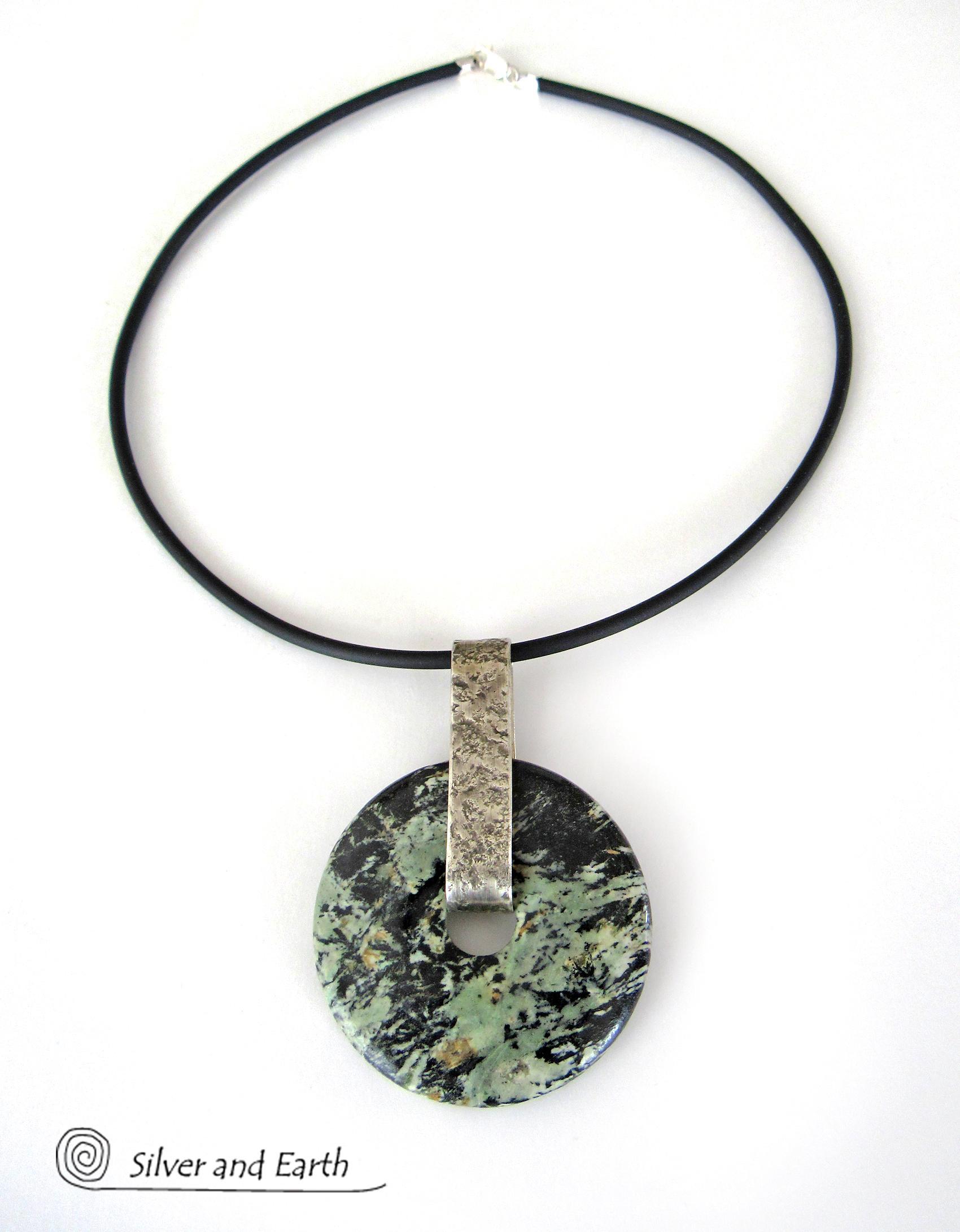 Black Fireworks Jasper Pendant Necklace - Unique Natural Stone Jewelry