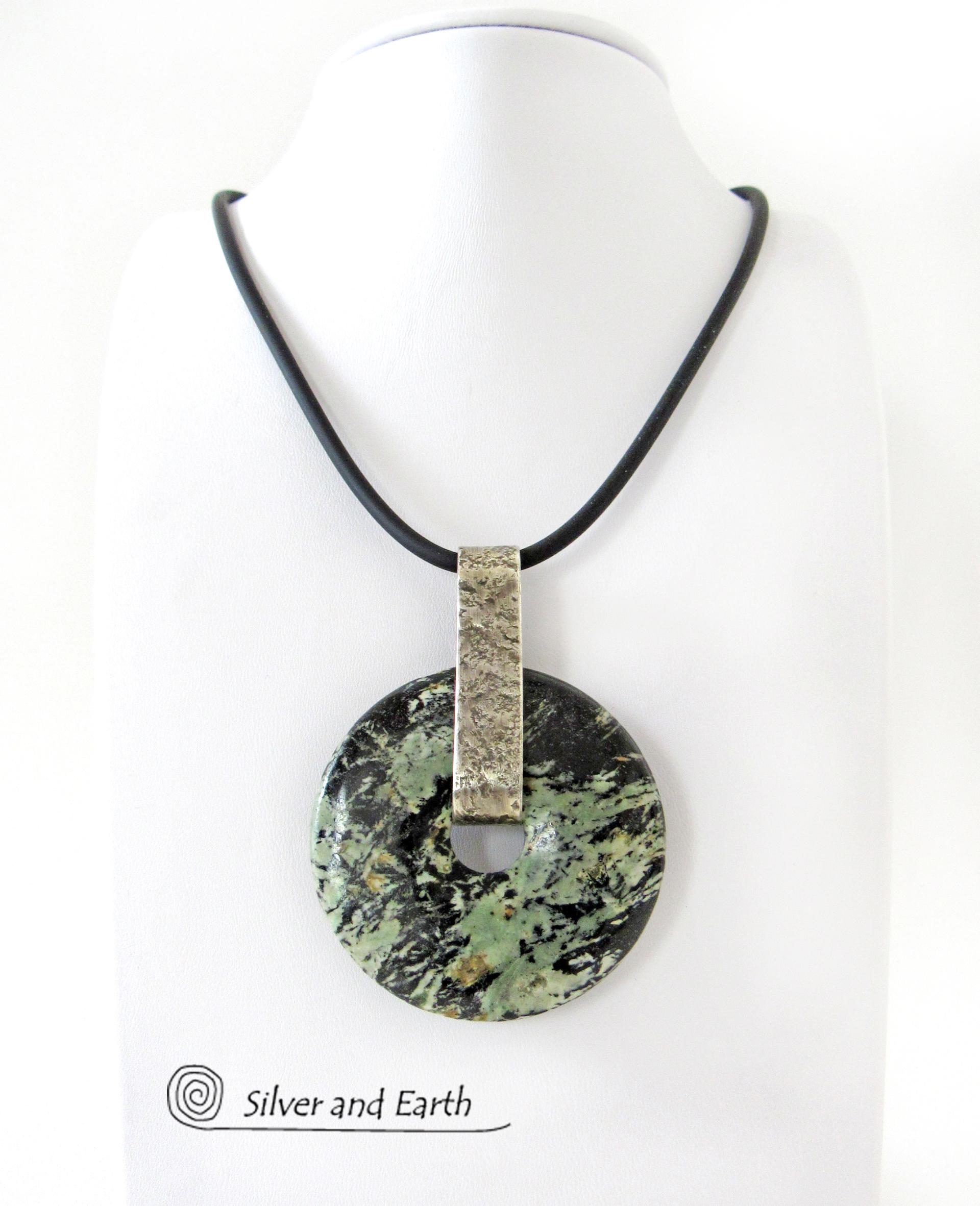 Black Fireworks Jasper Pendant Necklace - Unique Natural Stone Jewelry