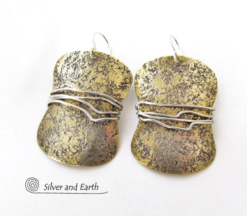 Handcrafted Mixed Metal Earrings - Bold Modern Contemporary Jewelry