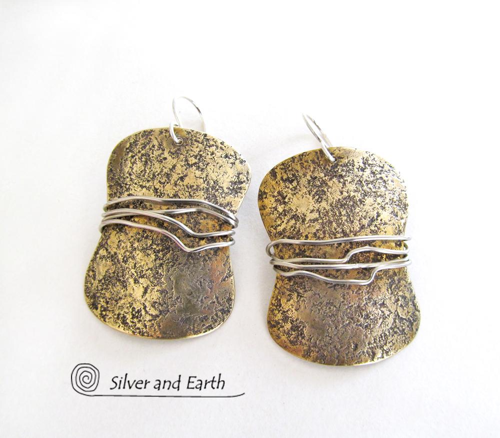 Handcrafted Mixed Metal Earrings - Bold Modern Contemporary Jewelry