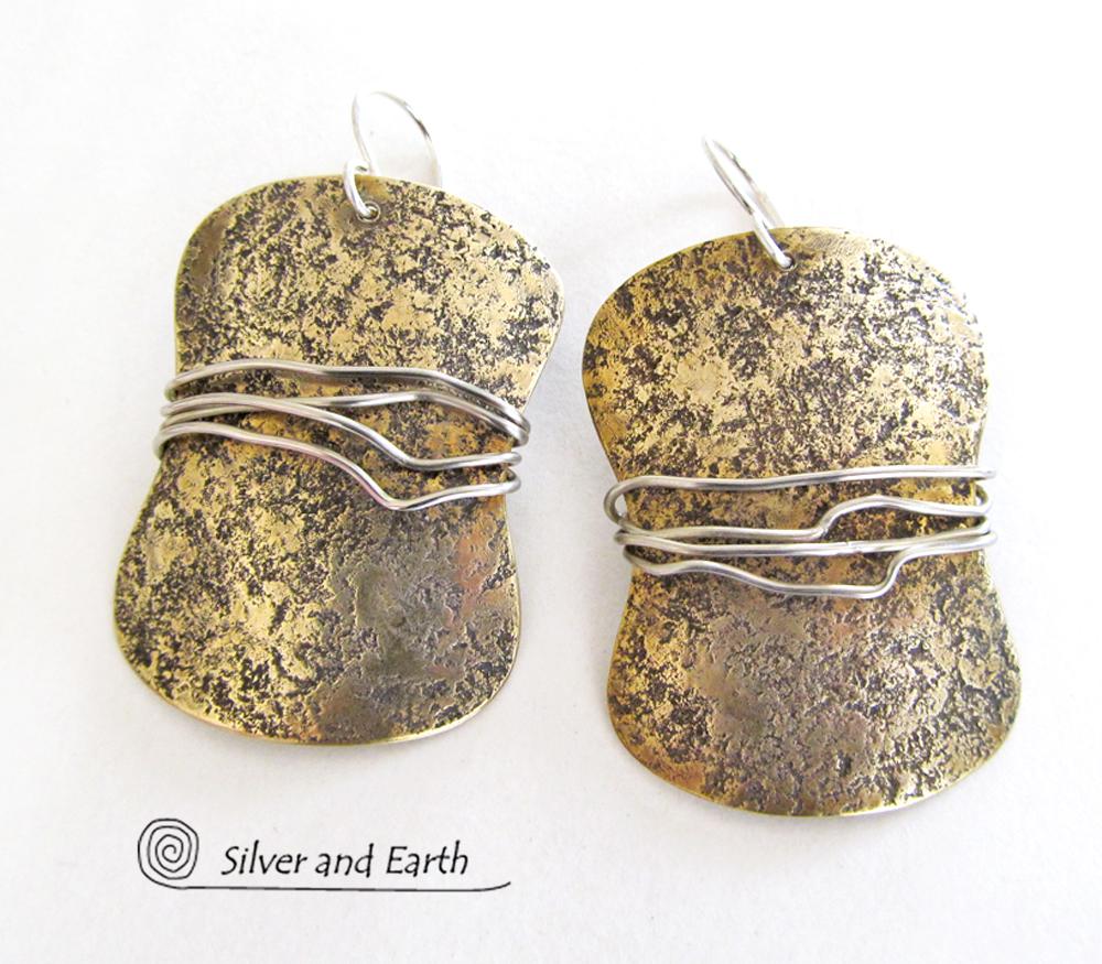 Handcrafted Mixed Metal Earrings - Bold Modern Contemporary Jewelry