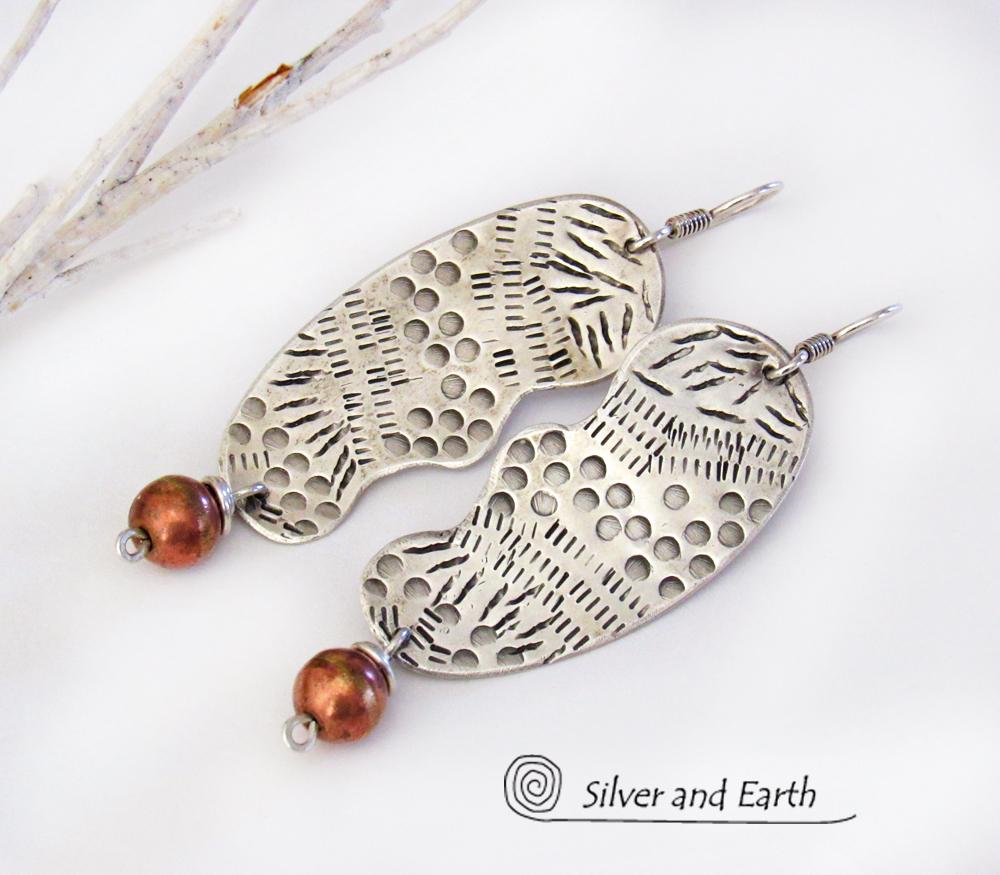 Unique Funky Textured Sterling Silver Earrings Contemporary Jewelry Silver and Earth Jewelry