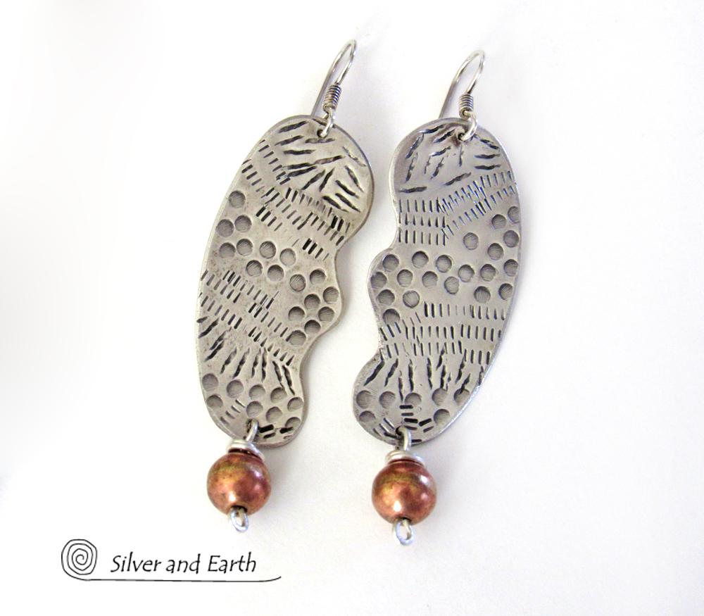 Unique Funky Textured Sterling Silver Earrings - Contemporary Modern Jewelry