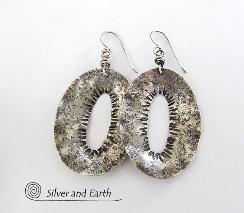 Modern Edgy Sterling Silver Earrings - Organic Earthy Sterling Silver Jewelry