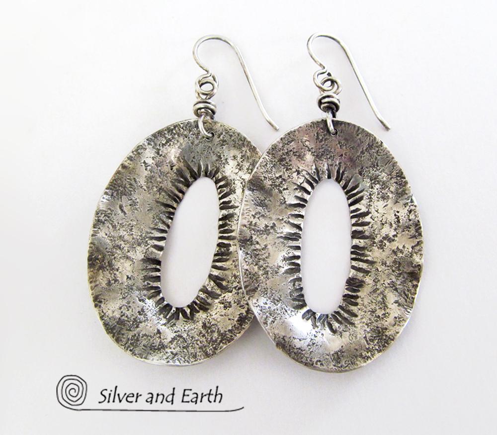 Modern Edgy Sterling Silver Earrings - Organic Earthy Sterling Silver Jewelry