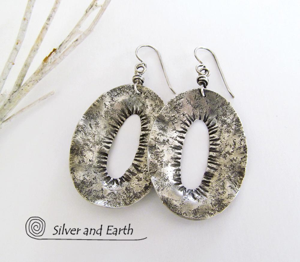 Modern Edgy Sterling Silver Earrings - Organic Earthy Sterling Silver Jewelry