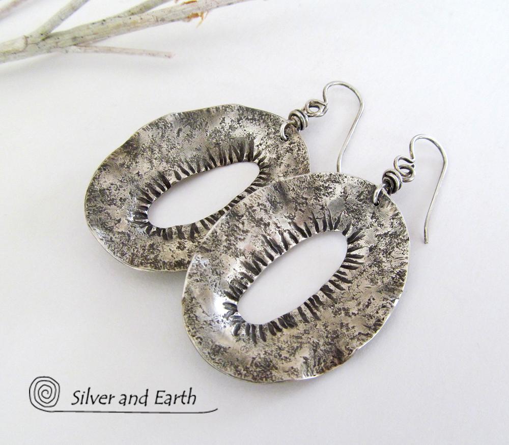Modern Edgy Sterling Silver Earrings - Organic Earthy Sterling Silver Jewelry