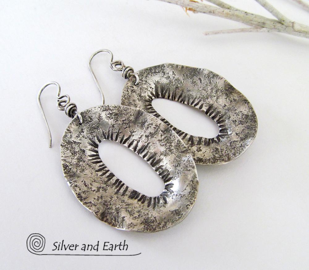 Modern Edgy Sterling Silver Earrings - Organic Earthy Sterling Silver Jewelry