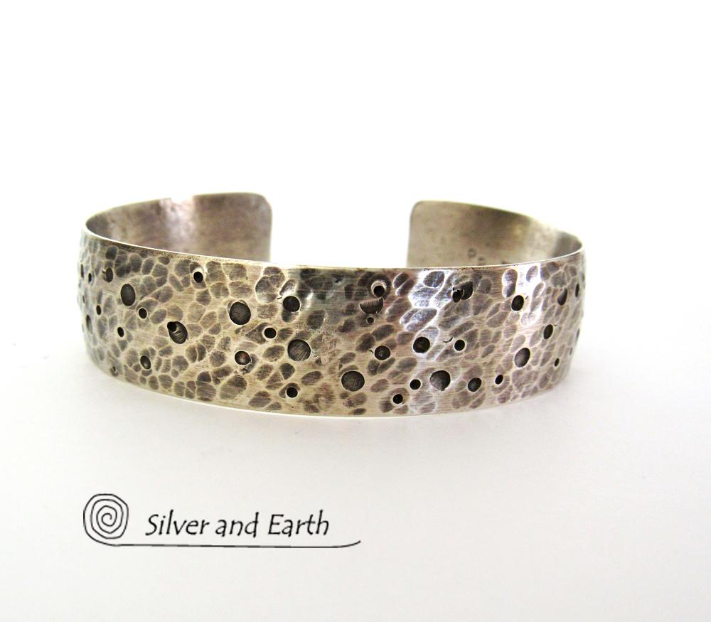 Hammered Sterling Silver Cuff Bracelet - Organic Earthy Silver Jewelry