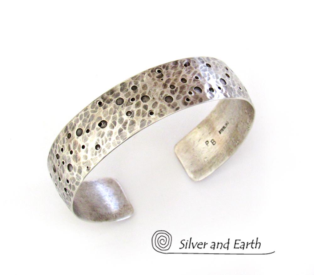 Hammered Sterling Silver Cuff Bracelet - Organic Earthy Silver Jewelry