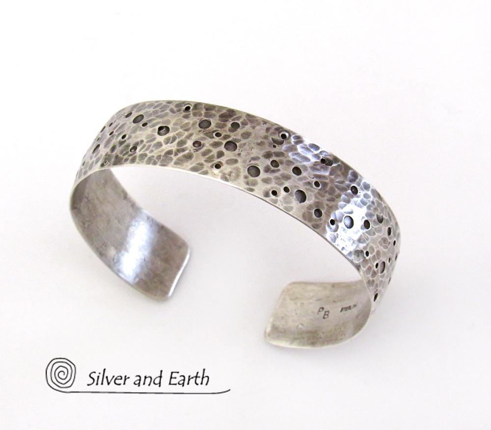 Hammered Sterling Silver Cuff Bracelet - Organic Earthy Silver Jewelry