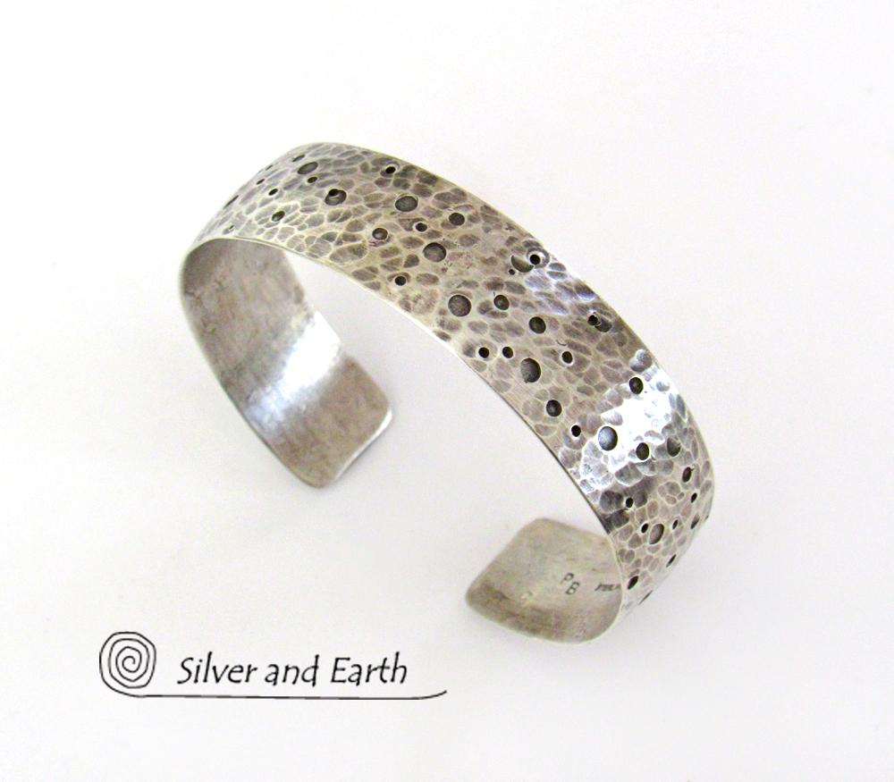 Hammered Sterling Silver Cuff Bracelet - Organic Earthy Silver Jewelry