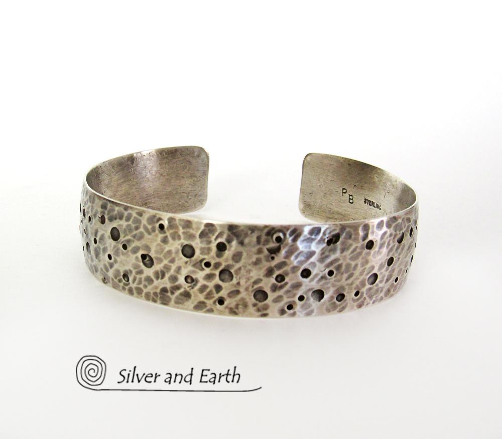 Hammered silver top cuff bracelet